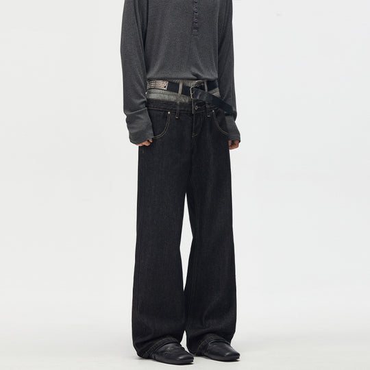 Herren Baggy-Denimhose mit doppeltem Bund und ultrabreitem Bein Nord Taschen