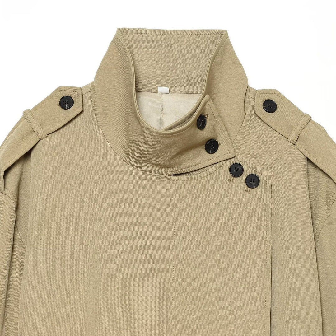 Damen Kurztrench im leichten Gabardine‑Stil mit asymmetrischem Knopfverschluss und Bindegürtel Nord Taschen