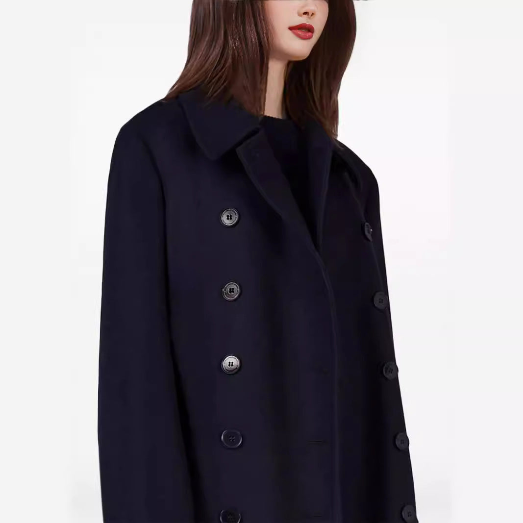 Damen Maximal langer doppelreihiger Wollmantel mit weitem Oversize-Schnitt Nord Taschen