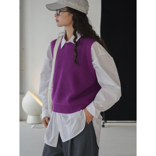 Damen Oversized Rippstrick‑Weste aus Baumwoll‑Mix mit geripptem Saum Nord Taschen