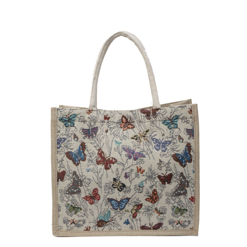 Damen Jute-Tragetasche mit floralen Schmetterlingsmotiven Nord Taschen