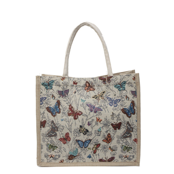 Damen Jute-Tragetasche mit floralen Schmetterlingsmotiven Nord Taschen