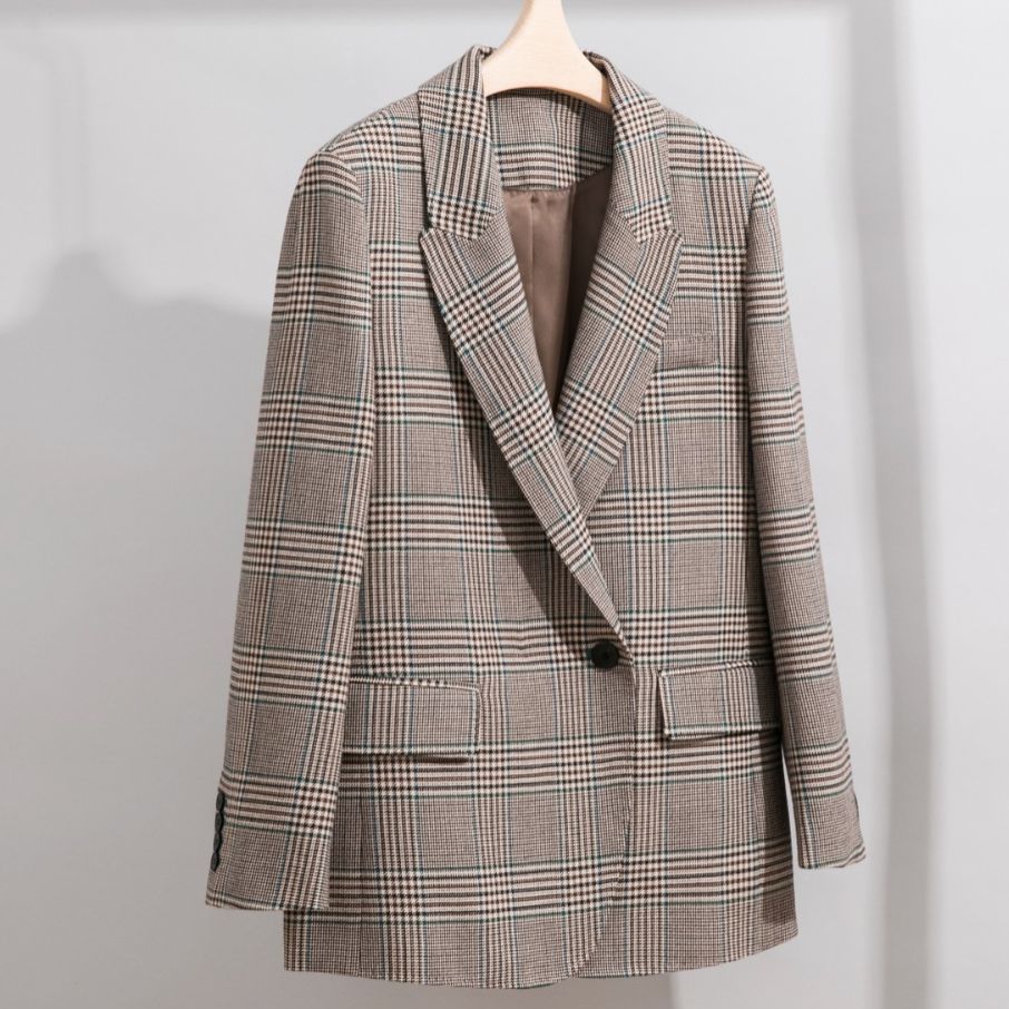 Damen Glencheck Oversize-Blazer mit strukturierter Schulter und Pattentaschen Nord Taschen