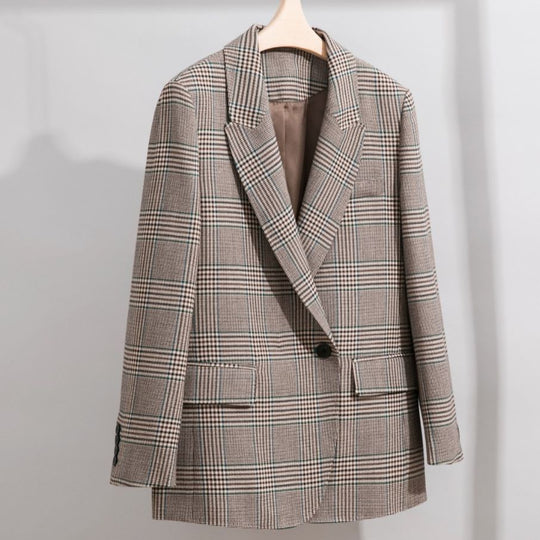 Damen Glencheck Oversize-Blazer mit strukturierter Schulter und Pattentaschen Nord Taschen