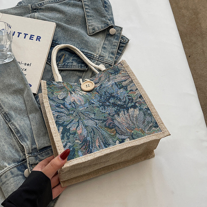 Damen Jute-Tragetasche mit kunstvollem floralem Stickdesign Nord Taschen