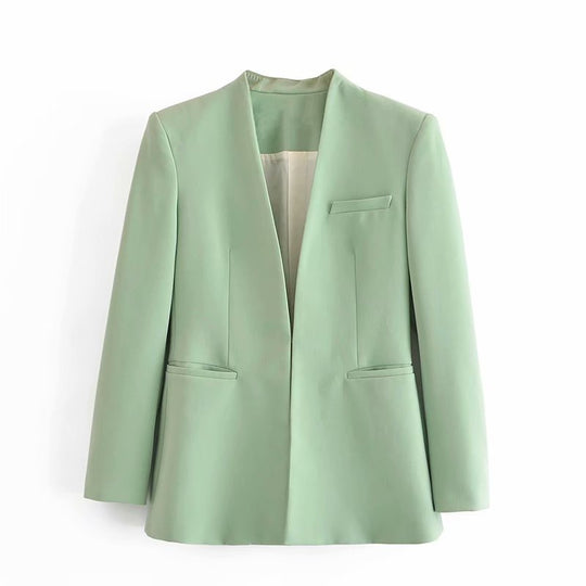 Damen Taillierter Blazer ohne Revers mit offener Front und Paspeltaschen Nord Taschen