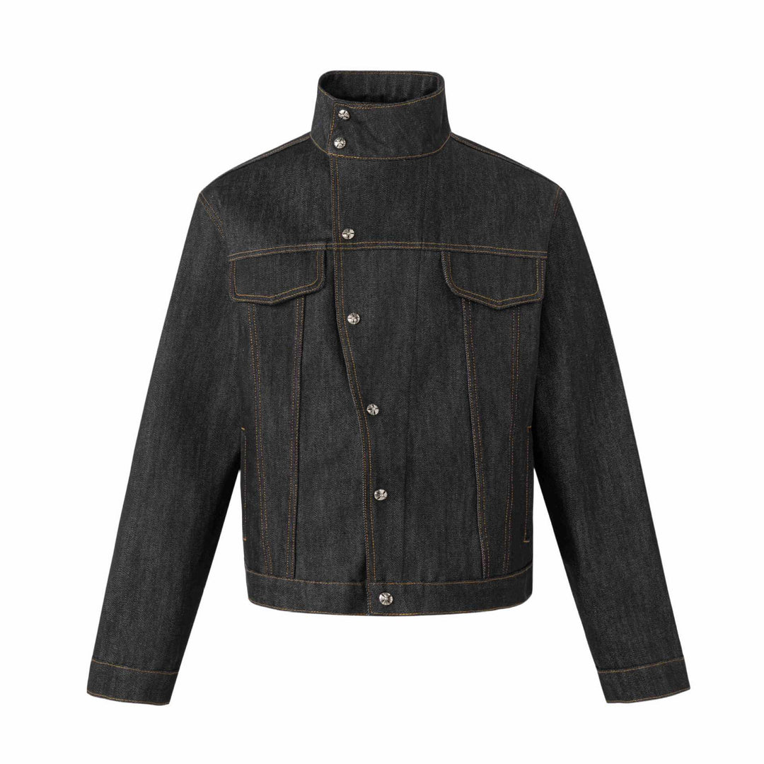 Unisex Kurz geschnittene Denimjacke mit hohem Stehkragen und Ziernähten Nord Taschen