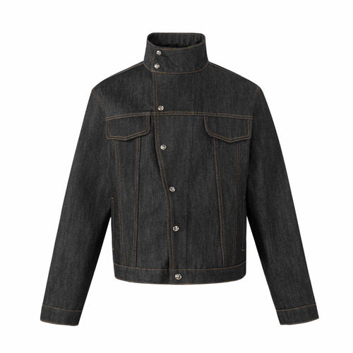 Unisex Kurz geschnittene Denimjacke mit hohem Stehkragen und Ziernähten Nord Taschen
