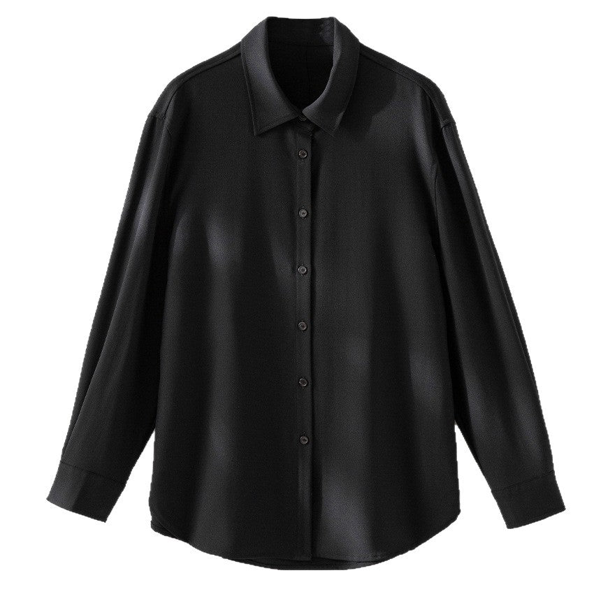Damen Oversized Seidiges Hemd mit durchgehender Knopfleiste und Hemdkragen Nord Taschen