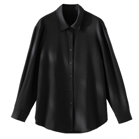 Damen Oversized Seidiges Hemd mit durchgehender Knopfleiste und Hemdkragen Nord Taschen