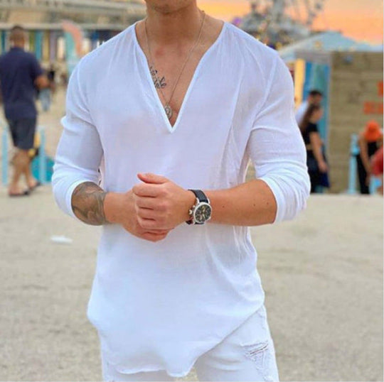 Herren Langarmshirt mit V-Ausschnitt und lockerer Passform