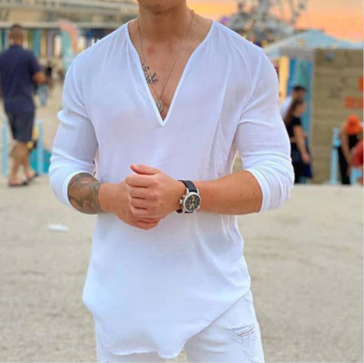 Herren Langarmshirt mit V-Ausschnitt und lockerer Passform