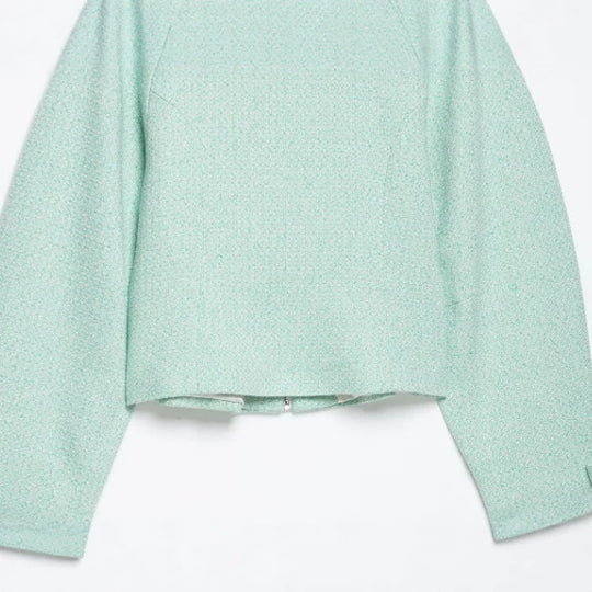 Damen Cropped Bouclé‑Blouson mit verdecktem Reißverschluss und Hemdkragen Nord Taschen