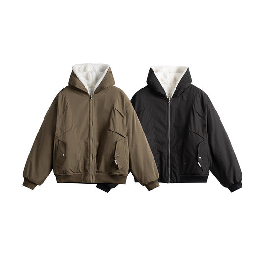 Unisex Oversize-Utility-Bomber mit wattierter Teddyinnenfütterung und asymmetrischen Pattentaschen Nord Taschen