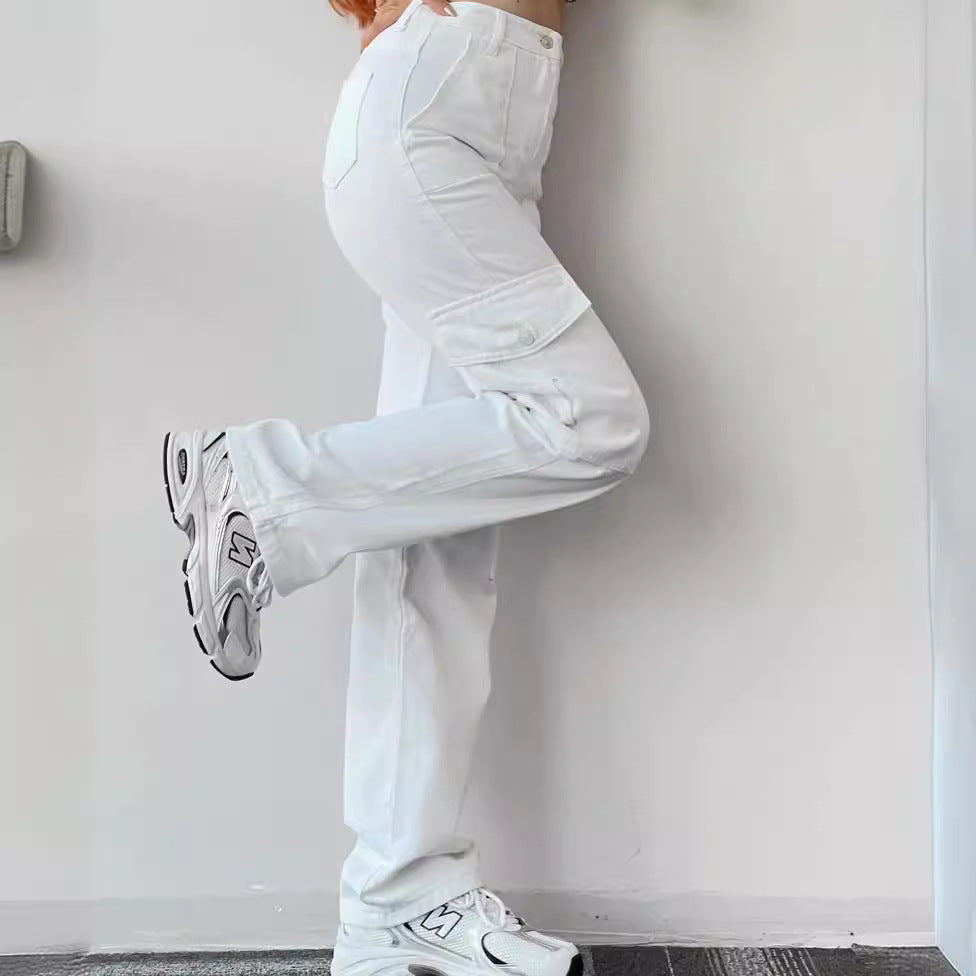 Damen Cargohose mit hoher Taille, geradem Bein und aufgesetzten Pattentaschen Nord Taschen