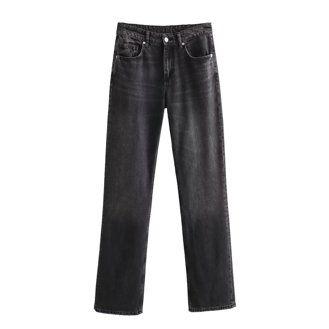 Damen Highwaist-Jeans mit geradem Bein, Five‑Pocket‑Schnitt und Vintage‑Waschung Nord Taschen