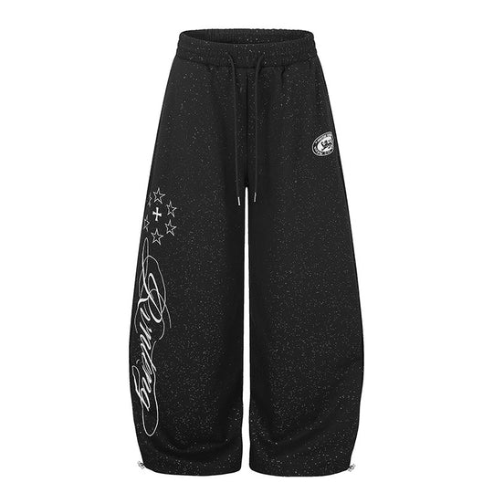 Damen Extraweite Palazzo‑Sweathose im Glitzer‑Nep mit Elastikbund, Kordelzug und Stern‑Script‑Print Nord Taschen