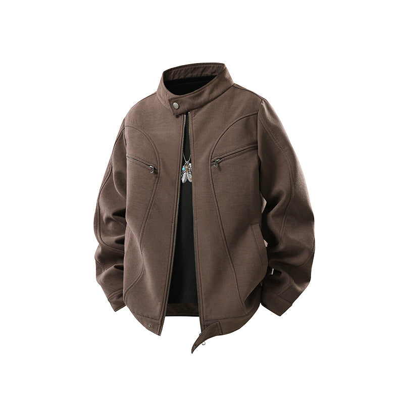Herren Lässige Utility‑Jacke mit Stehkragen, Reißverschluss und Brusttaschen Nord Taschen