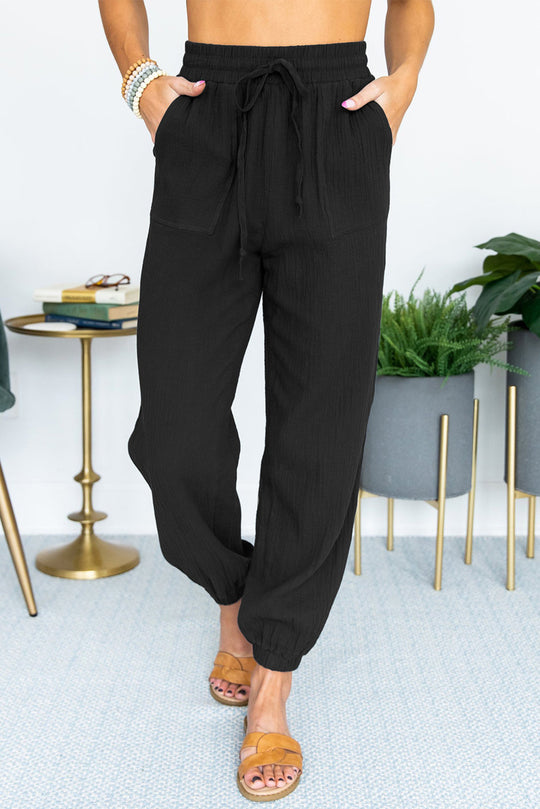 Damen Leichte Leinen-Joggerhose mit Tunnelzug, aufgesetzten Taschen und elastischen Bündchen Nord Taschen