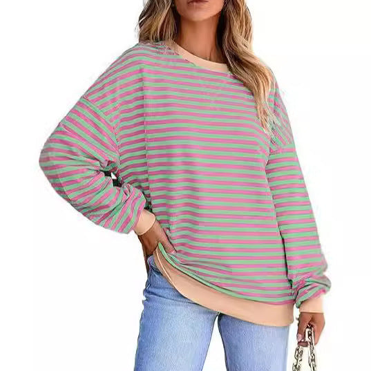 Damen Lässiger Sweater mit Breiten Streifen
