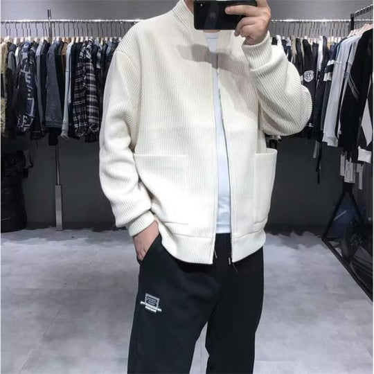 Herren Gerippte Zip-Strickjacke mit Stehblende und aufgesetzten Taschen Nord Taschen