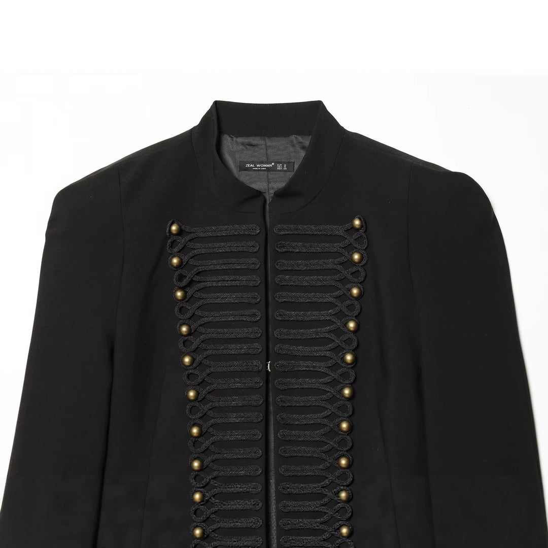 Damen Militärisch-inspirierte Cropped-Jacke mit Stehkragen und Zierkordeln Nord Taschen