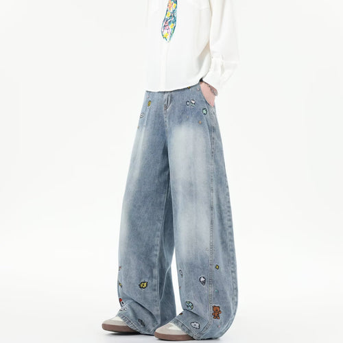 Herren Extraweite Baggy-Jeans mit verspielten Stickereien und weitem Bein Nord Taschen