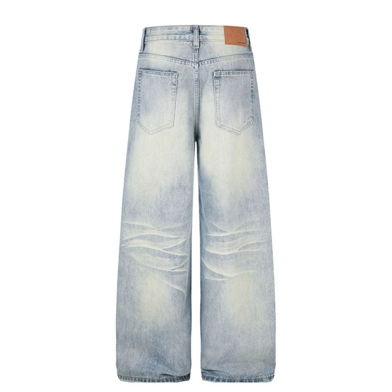 Damen High‑Waist weite Denim‑Palazzo‑Jeans mit Knopfleiste und Used‑Waschung Nord Taschen