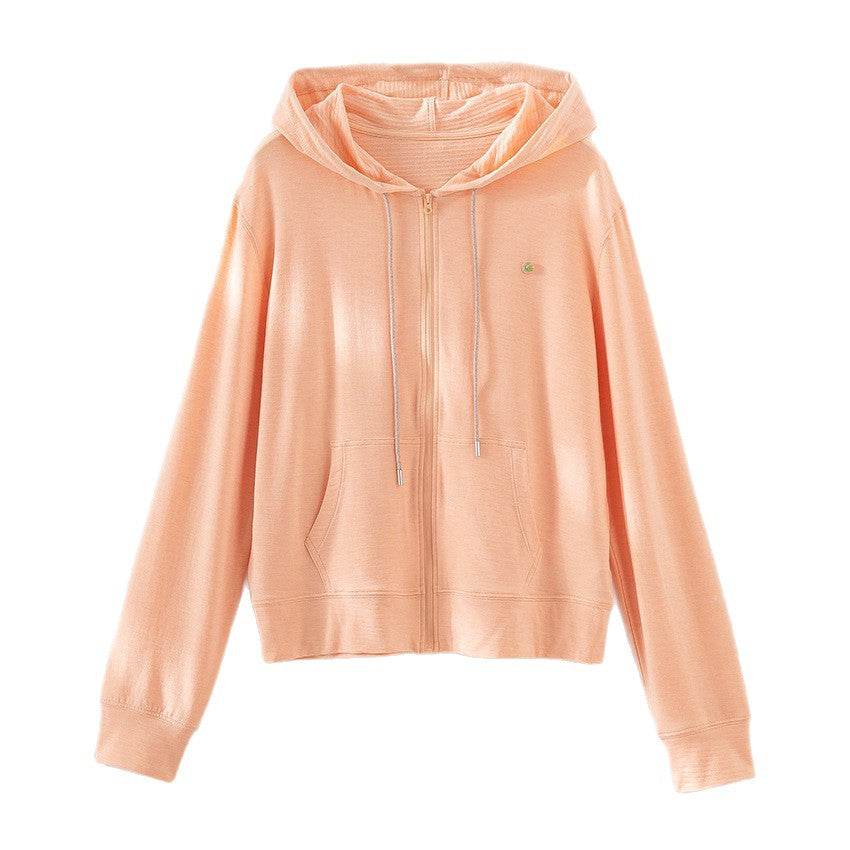 Damen leichte Kapuzen-Sweatjacke aus Slub-Jersey mit durchgehendem Reißverschluss und Kängurutaschen Nord Taschen