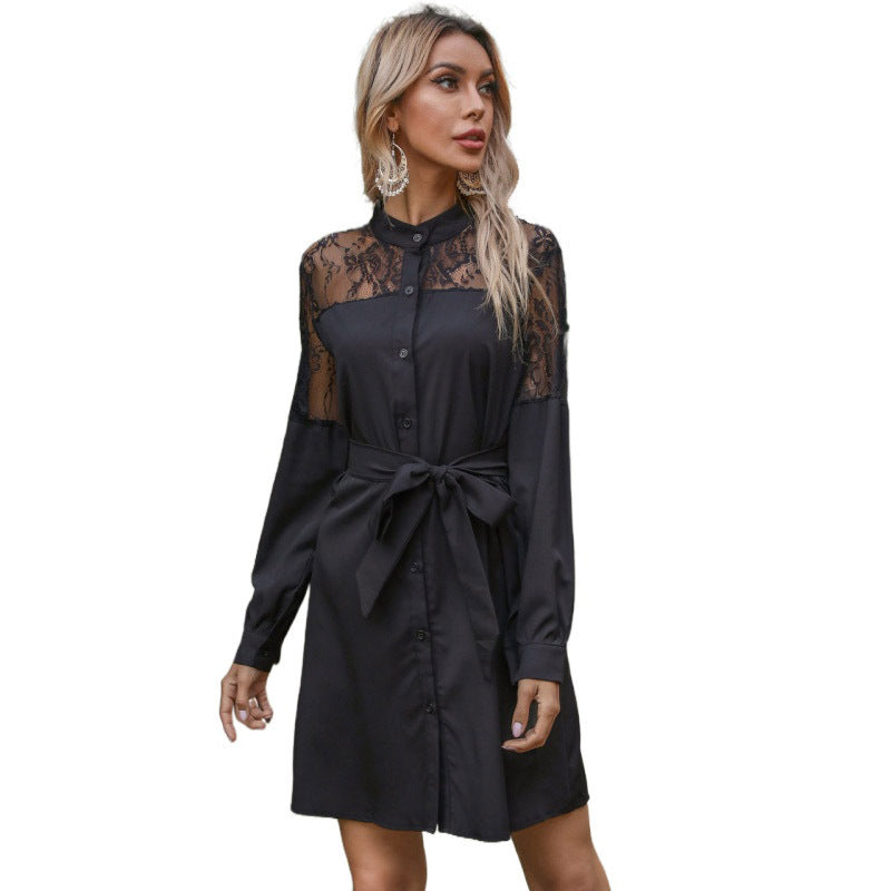 Damen Elegantes Hemdkleid mit Spitzenärmeln Nord Taschen