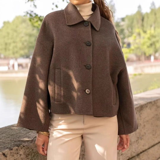 Damen Kurzjacke aus Wollmix im Boxy‑Caban‑Stil mit Hemdkragen und Eingrifftaschen Nord Taschen