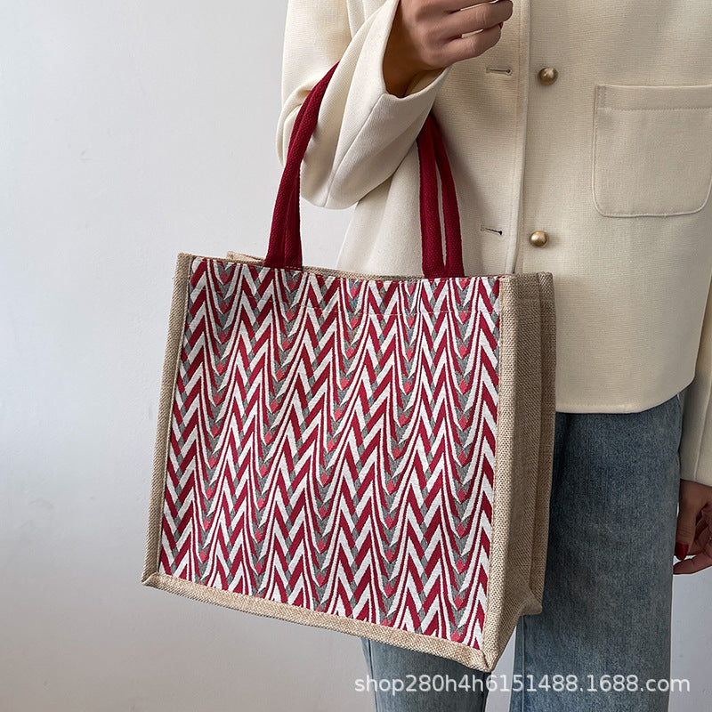 Damen Jute-Shoppertasche mit modernem Wellenmuster und stabilen Tragegriffen Nord Taschen
