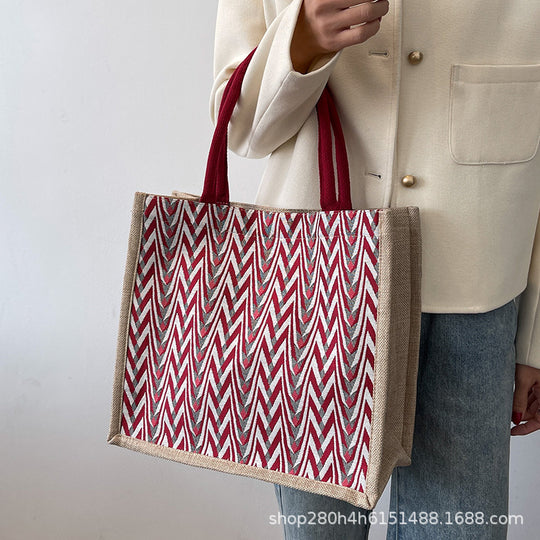 Damen Jute-Shoppertasche mit modernem Wellenmuster und stabilen Tragegriffen Nord Taschen