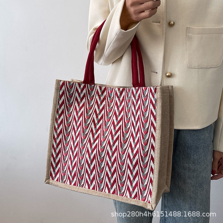 Damen Jute-Shoppertasche mit modernem Wellenmuster und stabilen Tragegriffen Nord Taschen