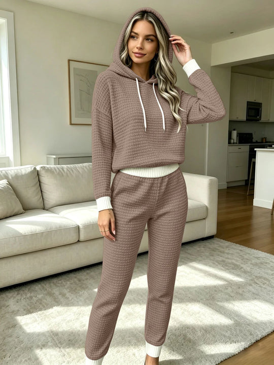 Damen Waffel-Struktur Lounge-Set mit Kapuzenpullover und Slim-Jogginghose Nord Taschen