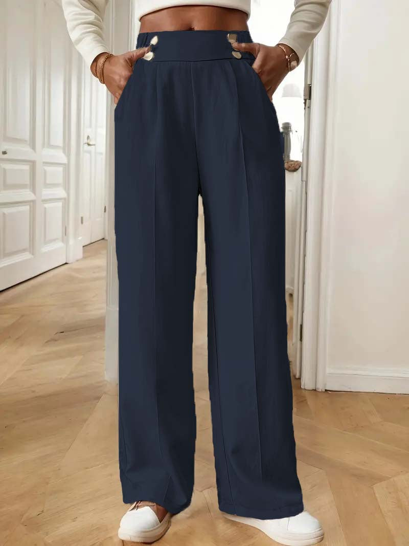 Damen Elegante und luftige Hochbundhose mit weitem Bein und praktischen Taschen