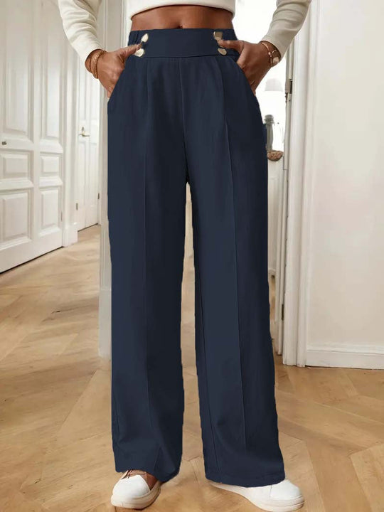 Damen Elegante und luftige Hochbundhose mit weitem Bein und praktischen Taschen