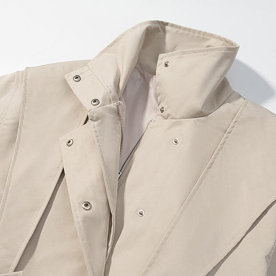 Damen Kurztrench mit Cape-Detail, Stehkragen und Bindegürtel Nord Taschen