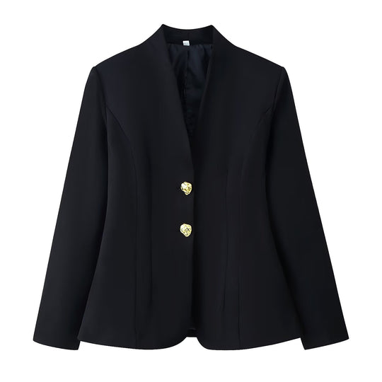 Damen 10+ taillierter Blazer mit Stehkragen und goldenen Zierknöpfen Nord Taschen