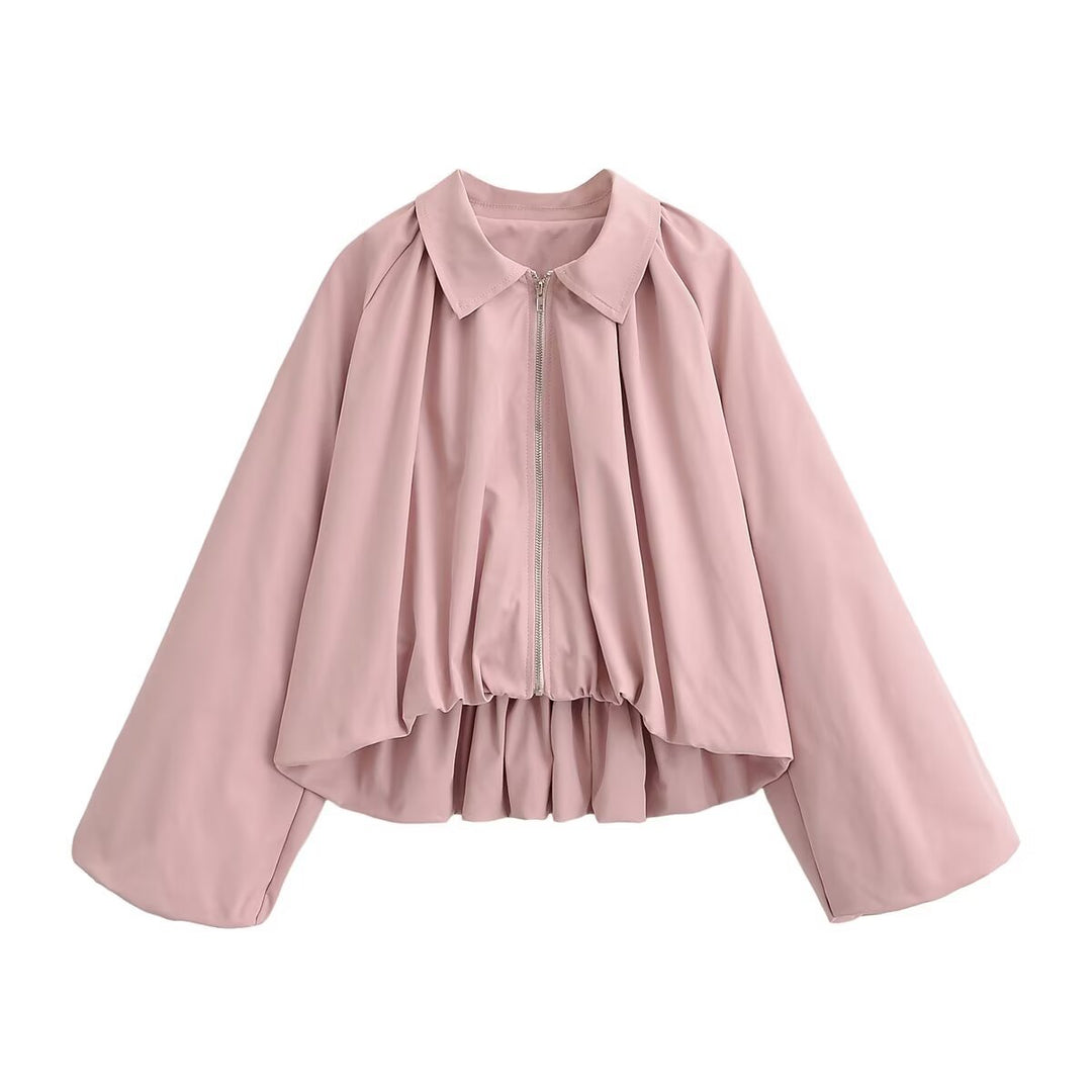 Damen Kurz geschnittene Blousonjacke mit weitem Kimonoärmel und gerafftem Saum Nord Taschen