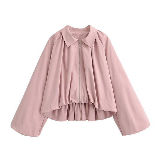 Damen Kurz geschnittene Blousonjacke mit weitem Kimonoärmel und gerafftem Saum Nord Taschen