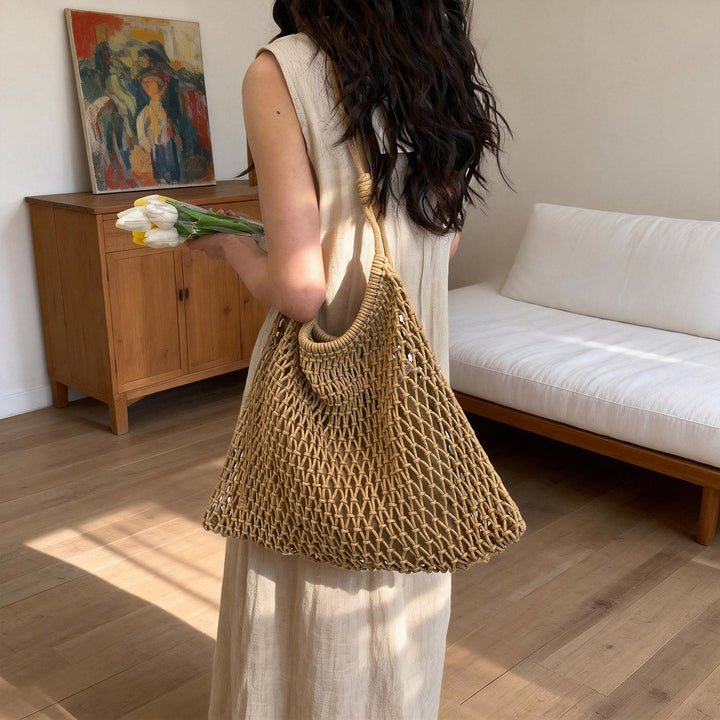 Damen Netz-Strohtasche mit modischem Design und praktischen Trageoptionen Nord Taschen
