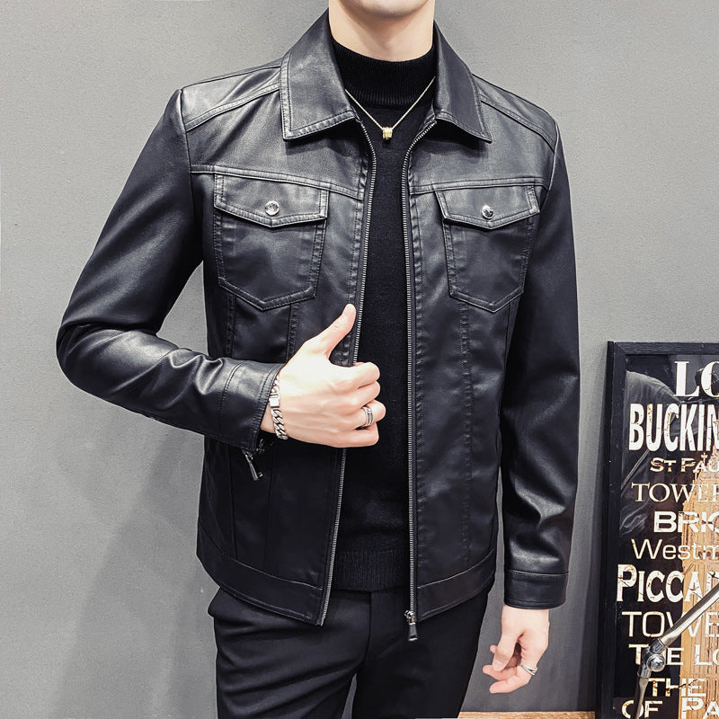Herren Lederoptik-Truckerjacke mit Reißverschluss, Pattentaschen und taillierter Silhouette Nord Taschen