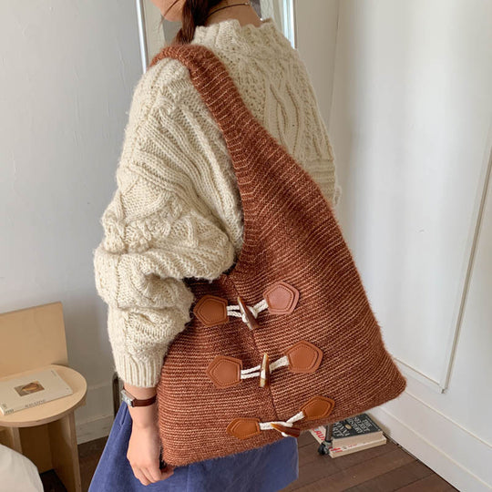 Damen trendige Hobo-Tasche aus handgearbeitetem Gewebe mit Lederakzenten Nord Taschen