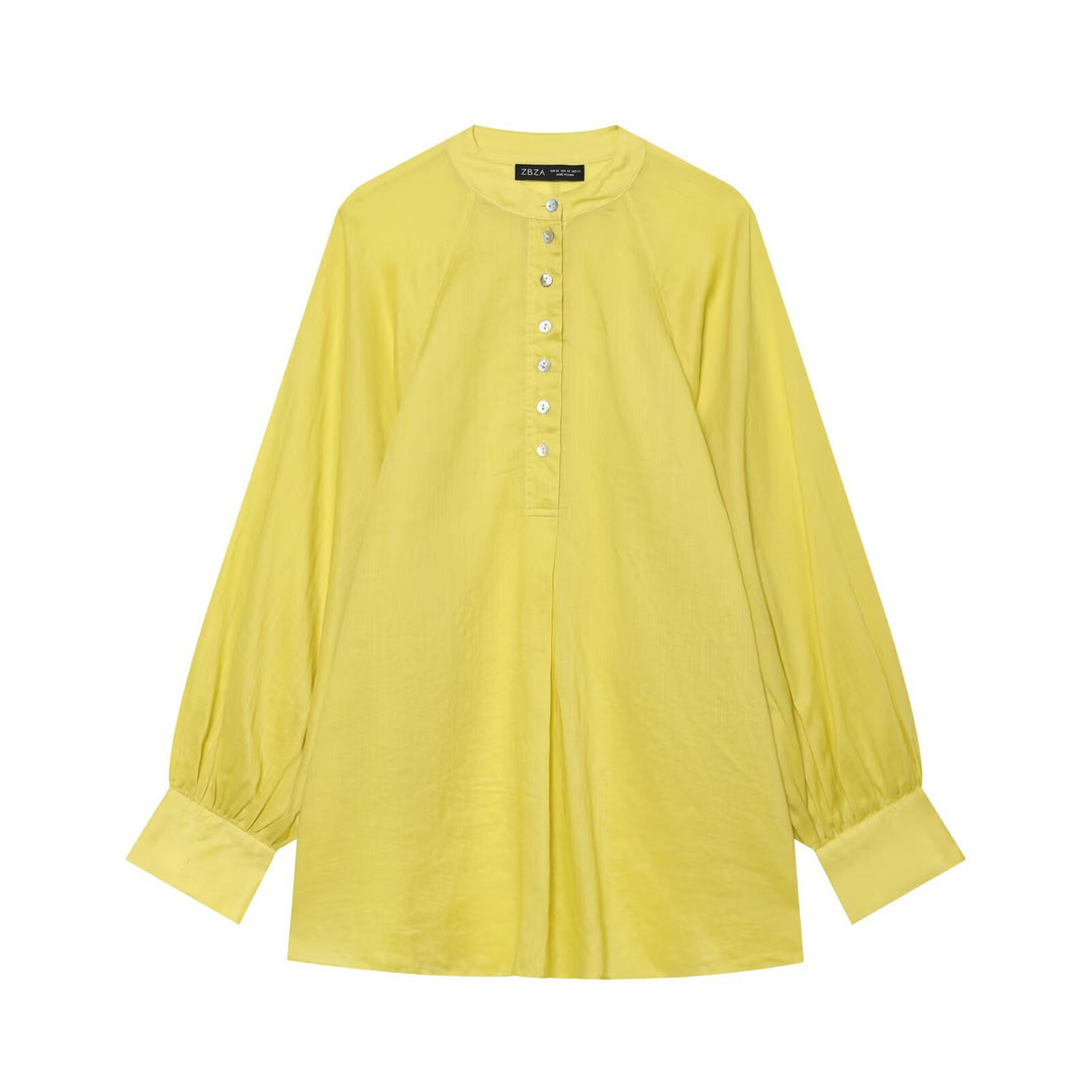 Damen Oversize-Bluse mit Stehkragen, durchgehender Knopfleiste und ballonärmeln Nord Taschen