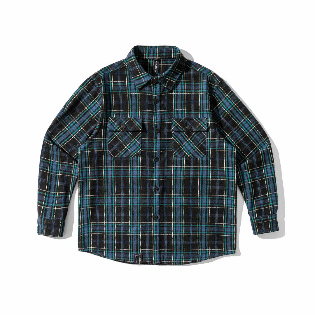 Herren Karriertes Flanell‑Overshirt mit gerundetem Saum und aufgesetzten Brusttaschen Nord Taschen