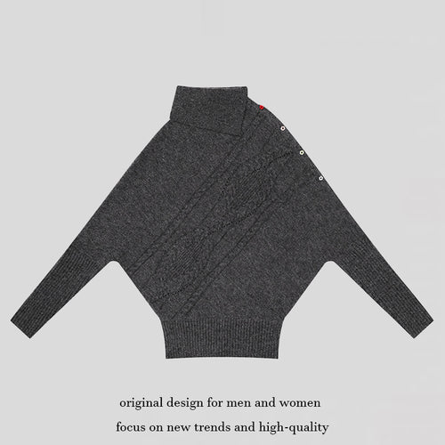 Damen Oversize-Pullover mit Rollkragen, asymmetrischer Schulter-Knopfleiste und Zopfstrick-Details Nord Taschen