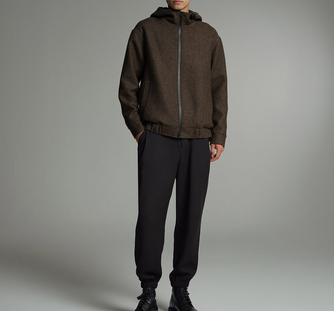 Herren Kurze Wollmisch-Kapuzenjacke mit Reißverschluss und elastischem Saum Nord Taschen