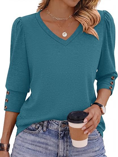 Damen Leopardenmuster V‑Neck Bluse mit 3/4-Ärmeln und geraffter Vorderpartie Nord Taschen