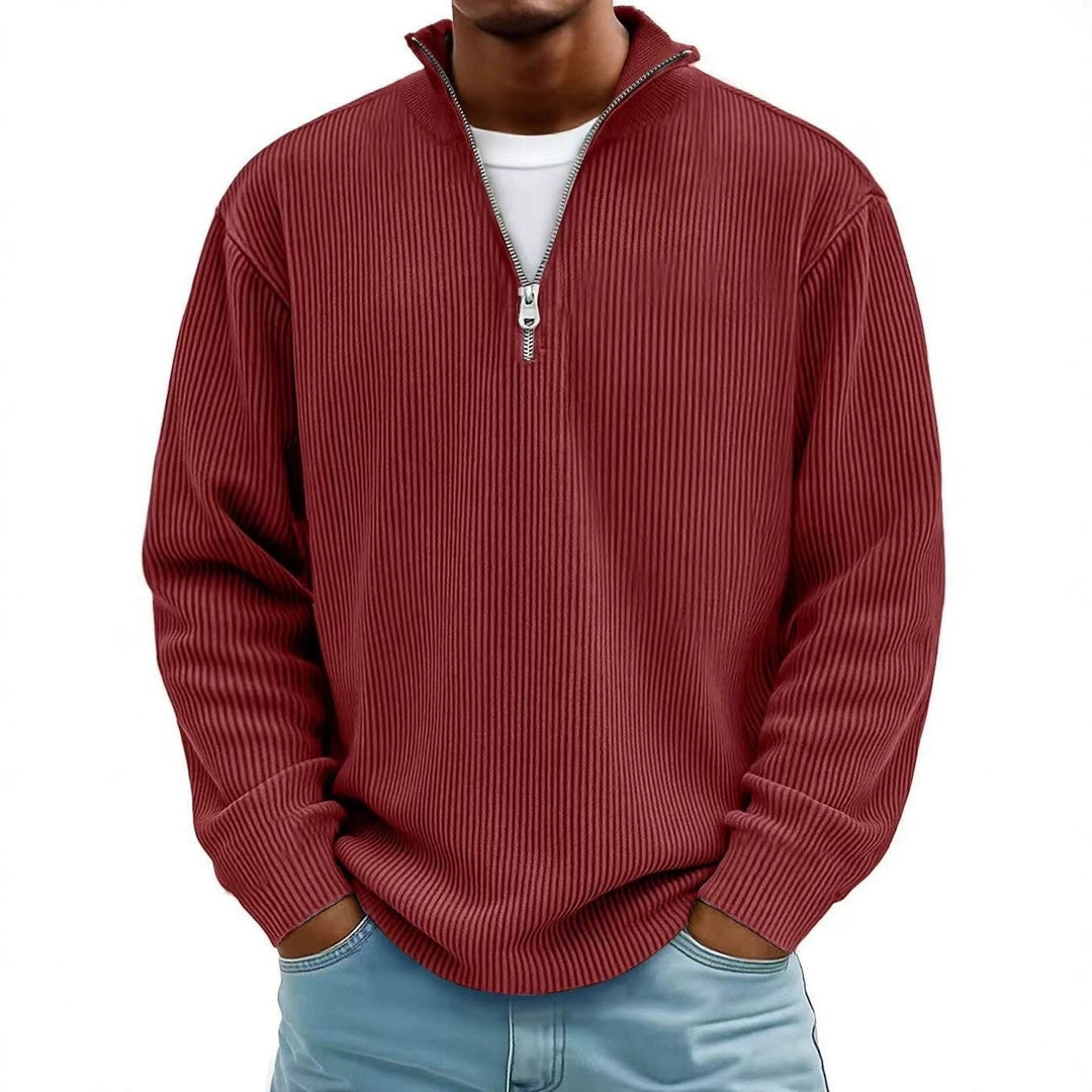 Herren Gerippter Halbzip-Strickpullover mit Stehkragen und lockerer Passform Nord Taschen